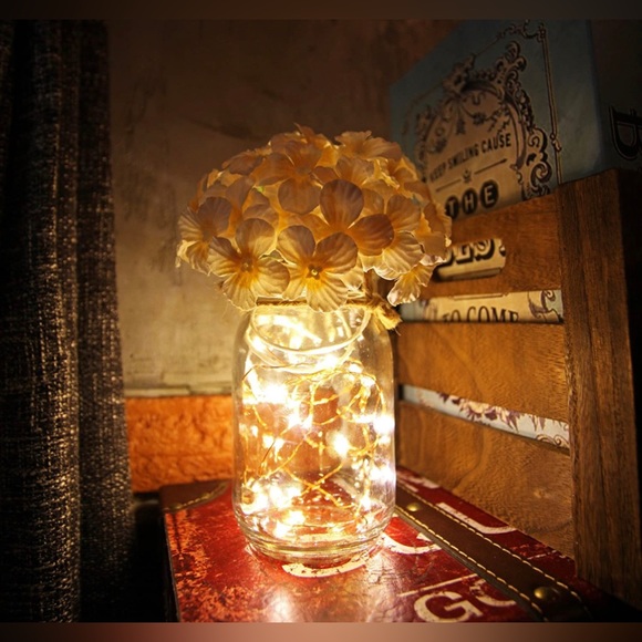 Hanging Mason Jar Sconces with LED Fairy Lights, Silk Hydrangea, NEW in Box - Picture 3 of 11